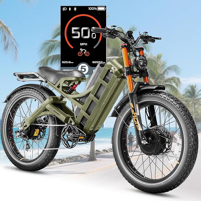 eAhora Romeo Pro 3/2 [2026] 46-50 Mph Electric Bike for Adults, Peak 5600W Dual Motor Ebike, 60V/52V 80Ah/70Ah 250 Miles Long Range E Bike, 26”*4.0 Fat Tire Air Full Suspension Off-Road E-Bike