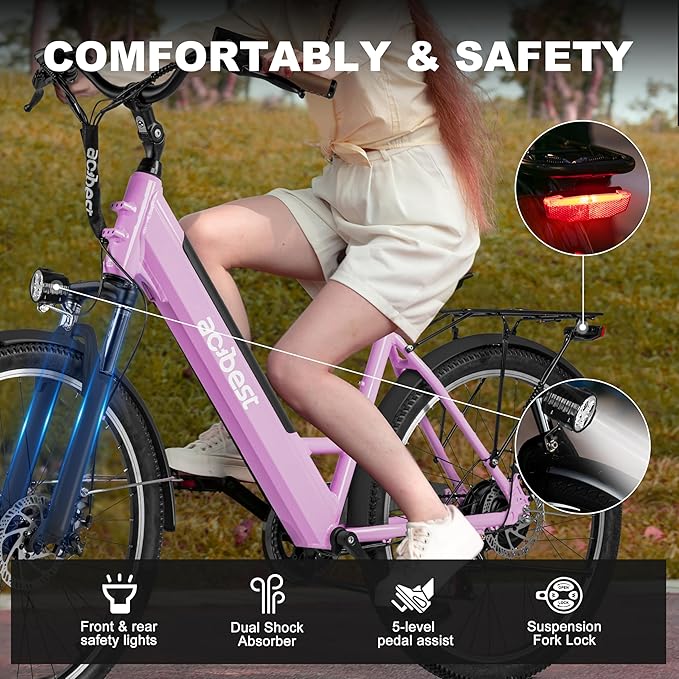 ACTBEST Core-Swept Electric Bike for Adults - 468Wh Removable Battery, Peak 750W Brushless Motor Cityrun Ebike,Up to 50 Miles, 26" Step Thru Commuter Electric Bicycle, with 7 Speed, E-Bikes