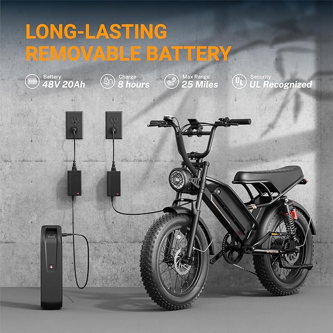 Electric Bike for Adults Teens,3000W/2000W Peak,20"/16" Fat Tire Off Road Dirt Ebike,80/55 Miles LongRanger,32/28 MPH E Bike Bicycles, Fat Tire All Terrain E-Bike,E Bike for Hunting,YR20 with Footrest