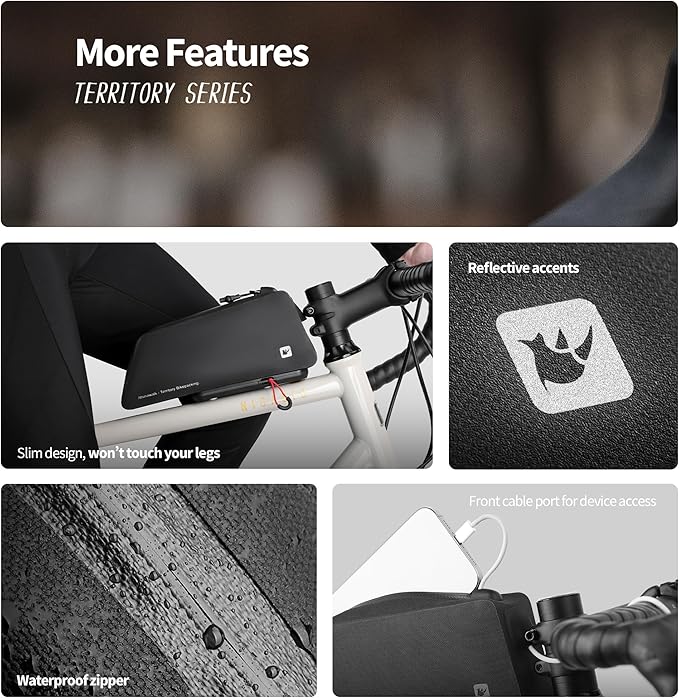 Rhinowalk Bike Top Tube Bag, Quick-Release System, Waterproof 600D TPU Cycling Frame Bag with Bolt-On Mount, Slim Aerodynamic Hard Shell Storage
