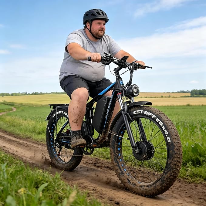 6000W Electric Bike for Adults, 52V 32AH Dual Motor E-Bike, Up to 100Mile & 45MPH All-Terrain Fat Tires Full Suspension 24/26 Inch Electric Bicycles Hydraulic Disc Brake for Road UL2849 by SGS