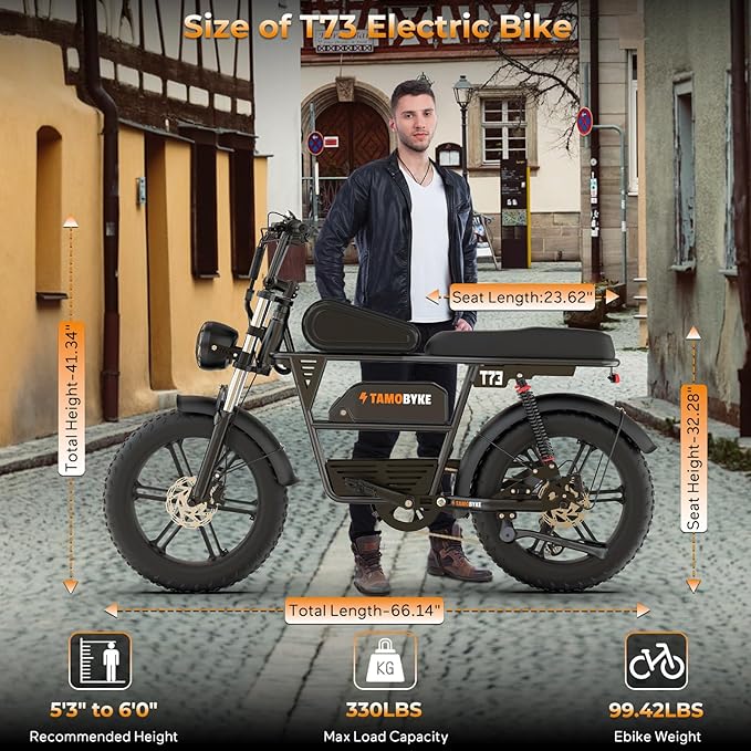 T73 Series Electric Bike for Adults,1000W/1500W/3000W Motor,30/33/37.5MPH 34-120 Miles,48V15.6/41.6 AH Electric Bikes,20 * 4 Fat Tire Ebike Hydraulic Brake Full Suspension Off-Road Riding