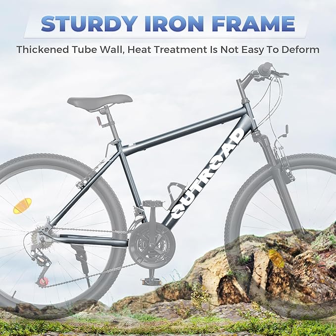26 inch 7-Speed Commuter Bicycle,Hybrid Bicycle,Men's Cruiser Bike/Mountain Bike V Brake,Metal Frame, Adult Bike (Black, White, Blue, Green, Purple, Pink)