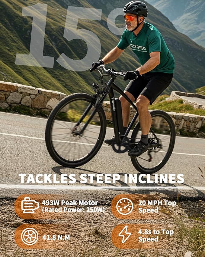 Electric Bike for Adults, 50/74 Miles 20 MPH Mountain EBike, Cadence/Torque Sensor with 500W Peak E Bike, 10.4/15.6Ah Removable Battery, 26“ Puncture-resistant Tires bike with Shimano 6-Speed