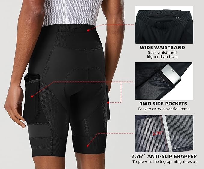 YKYWBIKE Cycling Shorts Men with Pockets,4D Padded Bike Shorts for Men,Biker Short UPF 50+ MTB Bicycle Road Biking Short