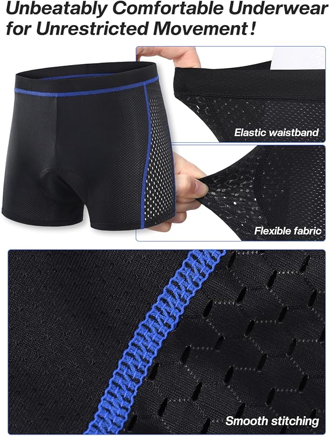 ARSUXEO Men's Cycling Underwear 4D Padded Bike Shorts Bicycle Biking Cycling Shorts with Padding Mountain Bike Liner