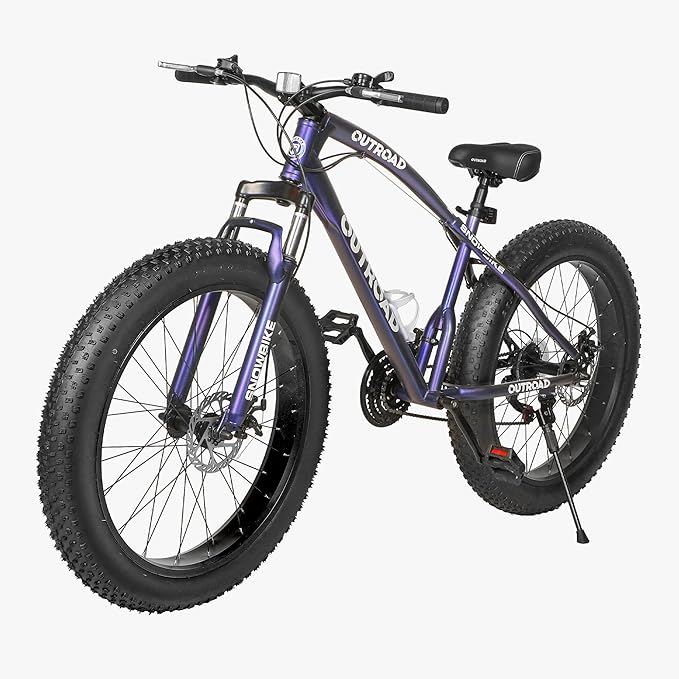 Outroad Fat Tire Mountain Bike with 26 inch Wheels, 21 Speed with High Carbon Steel Frame, Double Disc Brake and Front Suspension Anti-Slip Bikes