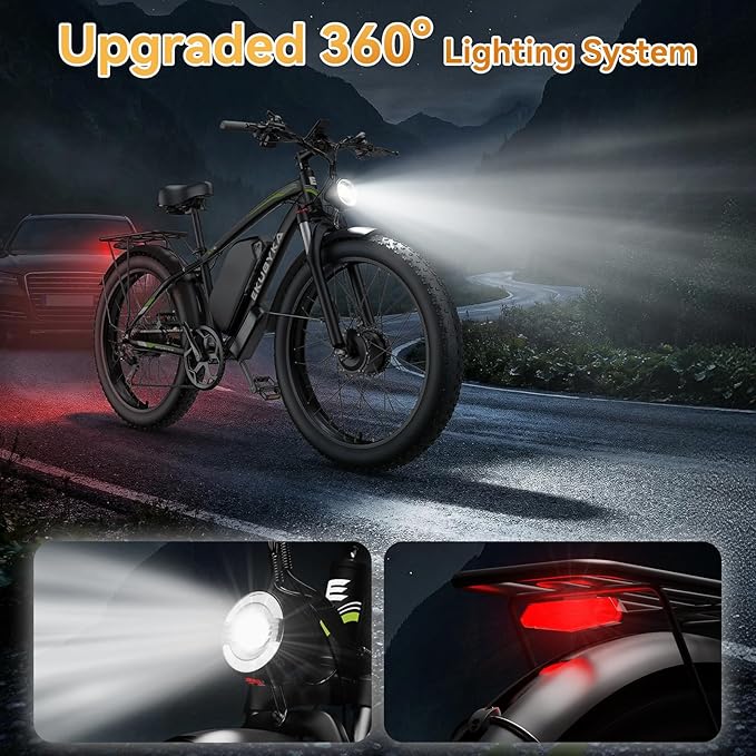8000W Dual Motor Electric Bike for Adults, 48MPH Fast Ebike with 52V 36Ah Removable Battery, Up to 100 Miles Long Range, 24/26 Inch Fat Tire, Shimano 7-Speed, Shock Absorber Commuter E-Bike