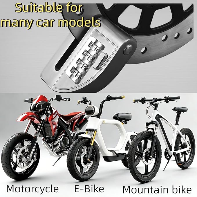 Motorcycle Disc Lock, Anti-Theft 4 Digit Combination, E-Bike, Scooter & Off-Road Motorcycle & Mountain Bike, Heavy Duty Keyless Security with High-Strength Alloy, No Alarm Mechanical Design
