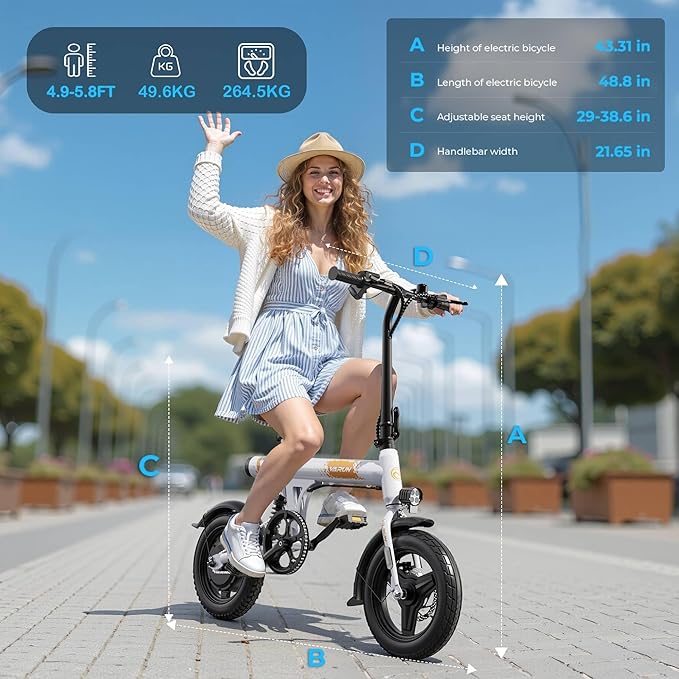 VARUN Electric Bike- Commuter Ebike for Adults 500W Peak Motor, 20 MPH Speed, Long-Range, Waterproof Battery & Chain, 14" Foldable Electric Bicycle with Dual Disc Brakes and Rear Suspension