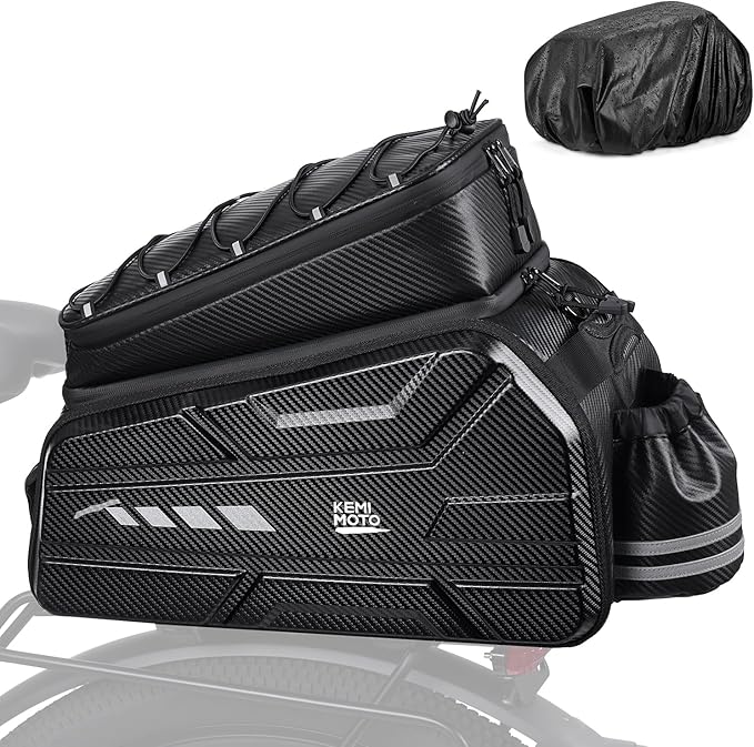 KEMIMOTO Bike Rear Bag, 11L/20L/40L EVA Hard Shell with Waterproof Cover, Bicycle Trunk with Shoulder Strap for Commuter Travel Outdoor