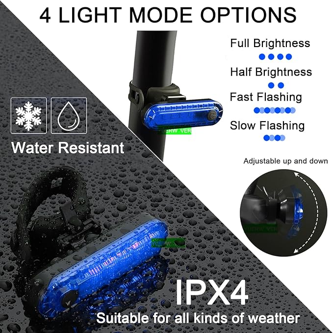 2 Pack USB Rechargeable LED Bike Tail Light Bicycle Rear Cycling Night Essential Reflector Seat Back Safety Lamp Waterproof Bright Warning Flash MTB Light for Men Women Kids