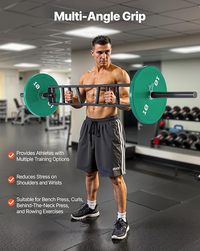 VEVOR Multi-Grip Barbell, 2-inch 3 Positions Swiss Bar, 550 LBS Capacity Heavy Duty Swiss Barbell Training Equipment, with 2 Collars and Knurled Grips, for Home Gym, Support Pressing, Lifting Curls