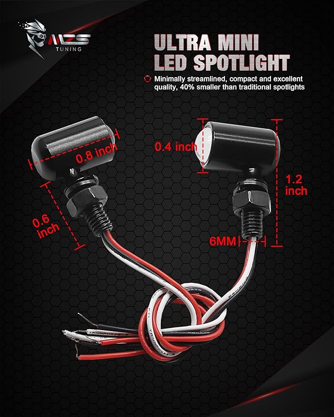 MZS Motorcycle Front LED Turn Signals, Red Light Mini Brake Tail Light Blinkers, Minimalist Design, Universal 6mm Screw Suitable for 6mm/8mm/10mm Hole Compatible with Most Family Motorcycles
