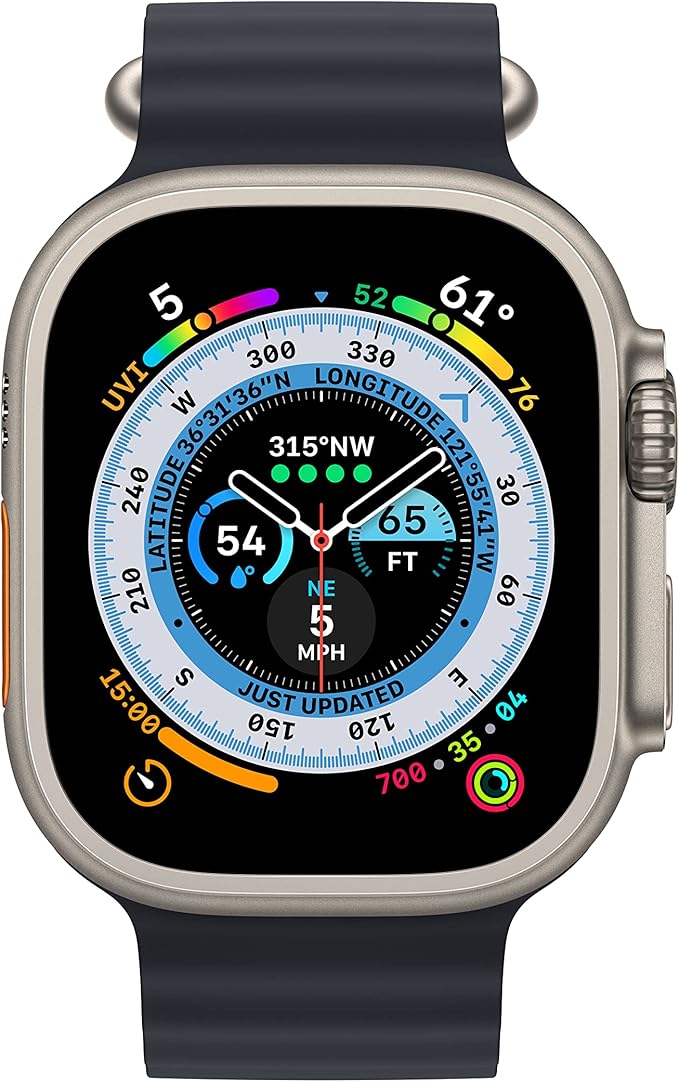 Apple Watch Ultra [GPS + Cellular 49mm] Titanium Case with Midnight Ocean Band, One Size (Renewed)