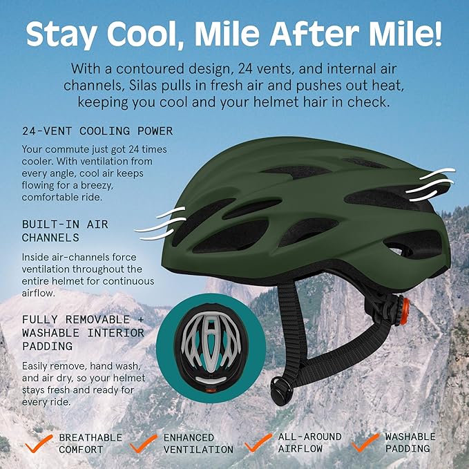 Retrospec Silas Road Bike Helmet with 24 Air Vents & Built-in LED Safety Light - Adjustable Adult Cycling Protection 54-61cm - Padded & Lightweight Design