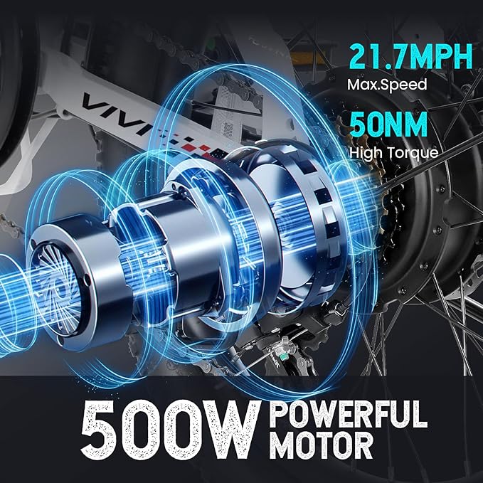 Vivi Electric Bike, 20" 500W Folding Electric Bike, 21.7MPH Adult Electric Bicycles with Removable 48V 374.4Wh Battery, Up to 50Miles Range, Cruise Control, Shock Absorber, SGS Certified to UL2849