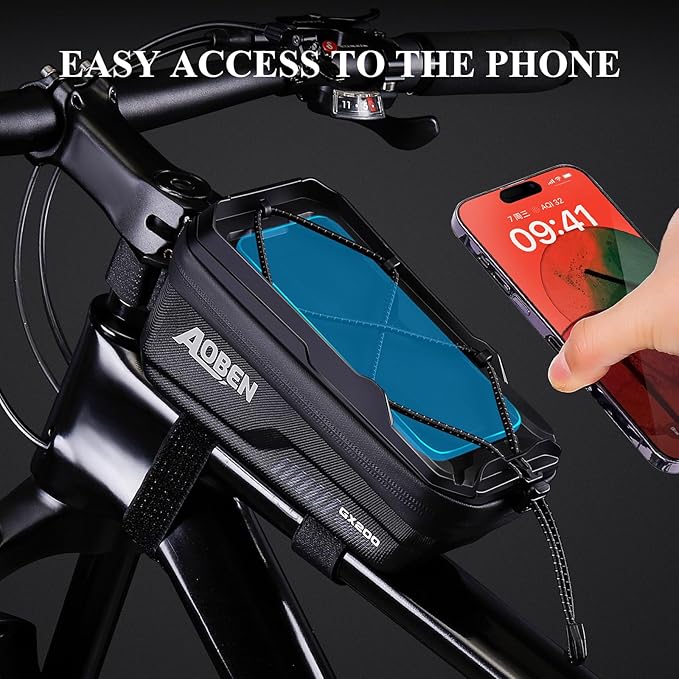 Aoben Bike Bicycle Phone Front Frame Bag for Mountain Bike Road Bike, EVA Hard Casing Bike Phone Holder Bike Phone Mount for MTB, Bike Bicycle Accessories for Cell Phone Under 6.8 Inches (Black)