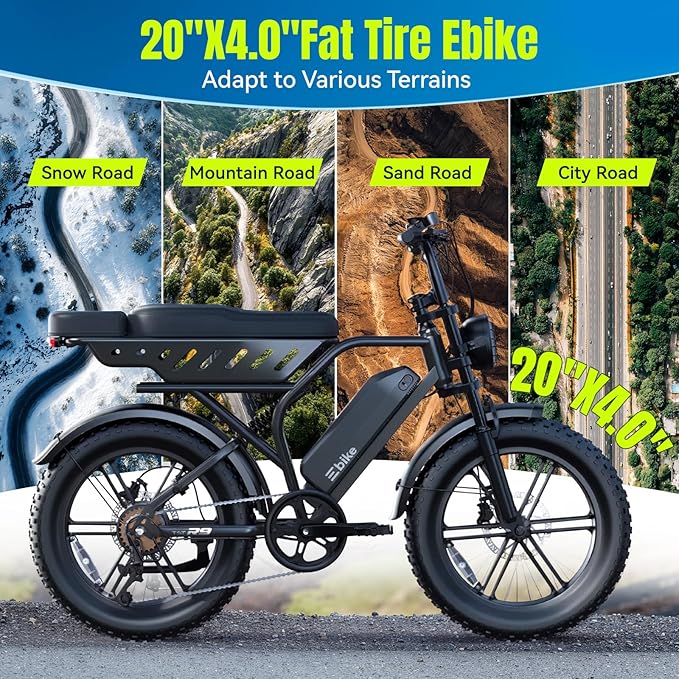 TST Electric Bike for Adults 1500W Peak 20" Fat Tire All-Terrain E-Bike 60/130 Miles 28 MPH Electric Dirt Bike - 48V 15/30 AH Battery Tested to UL 2849 Powered Electric Bicycle