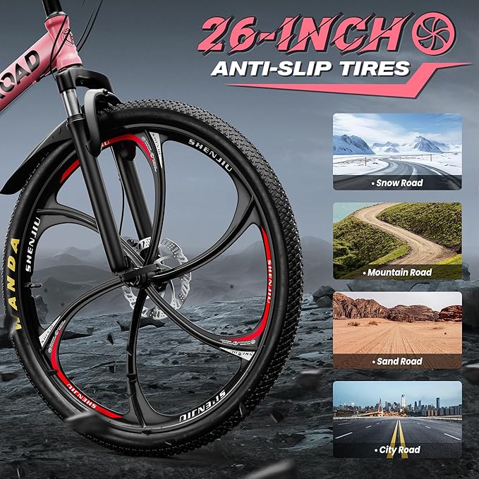26" Foldable MTB – 21-Speed Full Suspension, High-Carbon Steel Frame, Dual Disc Brakes & Quick-Release Tires – Adults & Teens (Multiple Colors)