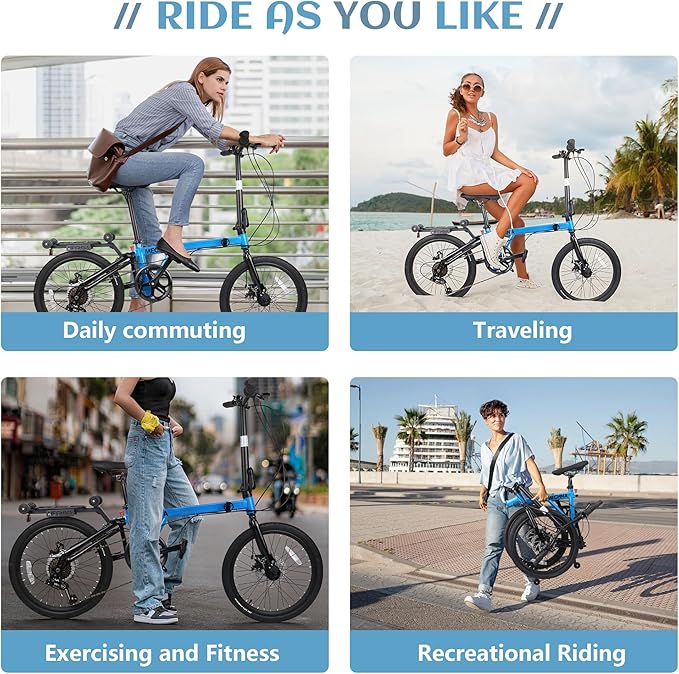 20 Inch Folding Bike for Adults, 7-Speed Shimano Gears & Dual Disc Brakes, Steel Frame,Compact Foldable Design- Perfect for Commuting/Travel