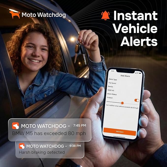GPS Tracker for Vehicles, No Subscription with Real-Time Location, Mileage Tracking, Speeding Monitoring, Route History, Geofence, OBD, for Fleets & Families, USA, Moto Watchdog
