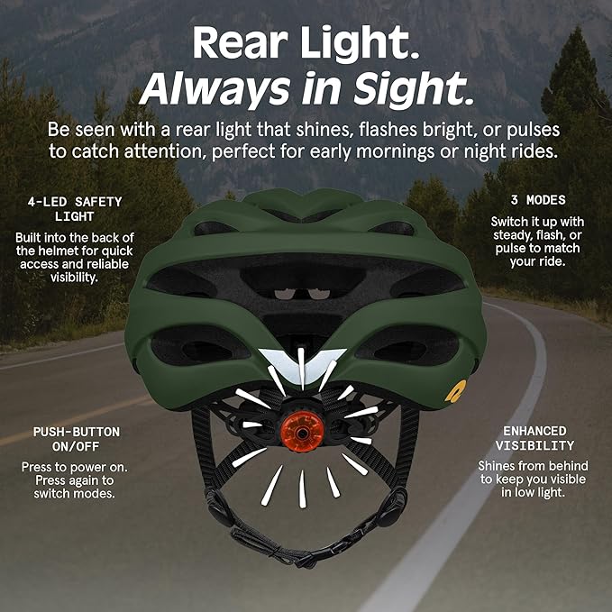 Retrospec Silas Road Bike Helmet with 24 Air Vents & Built-in LED Safety Light - Adjustable Adult Cycling Protection 54-61cm - Padded & Lightweight Design
