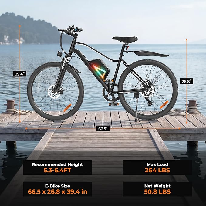 Electric Bike, 750W Peak Motor, 60+ Miles & 20MPH, 26'' Tires E-Bikes, Shock Absorber, Commuting Electric Bike for Adults