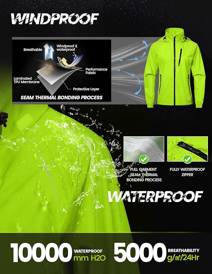 Nepest Womens Cycling Rain Jackets Lightweight Waterproof Biking Running Windbreaker UPF 50+ Reflective Packable Hooded