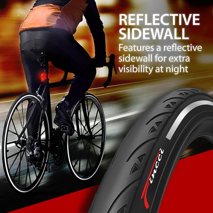 Fincci 700x25c Tire - Road Bike Tires 25-622 with 1 mm Nylon Anti Puncture - Black 700c Bike Tire Puncture Proof with Kevlar for Racing, Hybrid, Folding Bicycles - Flatless Bike Tires 28 inch