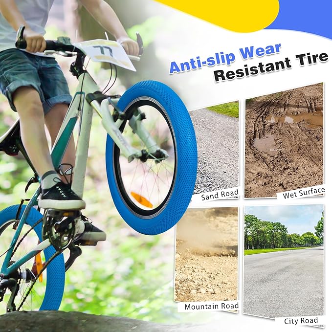 20 x 2.4 inch Bike tire Blue BMX tire 20 inch 2 Pack 20 Bike Tires,Kids Bike Tires Folding Replacement Tires Suitable for Bicycle Tires 20x2.35 20x2.4,20x2.5,3 Colors