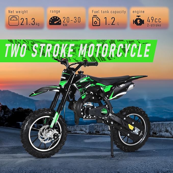 cdar Kids Dirt Bike, 49cc Gas Dirt Bike for Teens - 25MPH 2-Stroke Pit Bike with Hydraulic Disc Brakes & 10" Off-Road Tires Ages 13+ Max180lb Load Christmas for Boys Girl Green