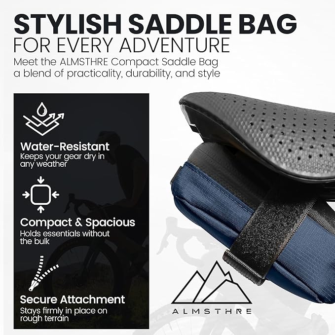 ALMSTHRE Compact Bike Saddle Bag – Cosmic Blue (Small) | 0.3L Bike Seat Bag (3" x 4.25" x 1.25") | Water-Resistant Ripstop, Waterproof Zipper, Internal Pocket | Durable Under Seat Storage