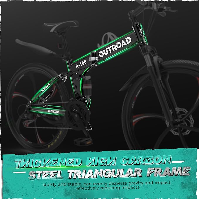 Betterland 26 Inch Mountain Bike, 21 Speeds Full Suspension Folding Bikes, Dual Disc Brake, High Carbon Steel Frame and Non-Slip Quick Release tire Bicycle for Adult