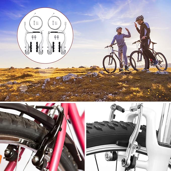 Universal Mountain Bike Brakes Set - 2 Pairs, Replacement for Most Bicycles, Includes 2 Pieces Brake Cables, Gear Shift Cable Wire, End Caps, End Ferrules