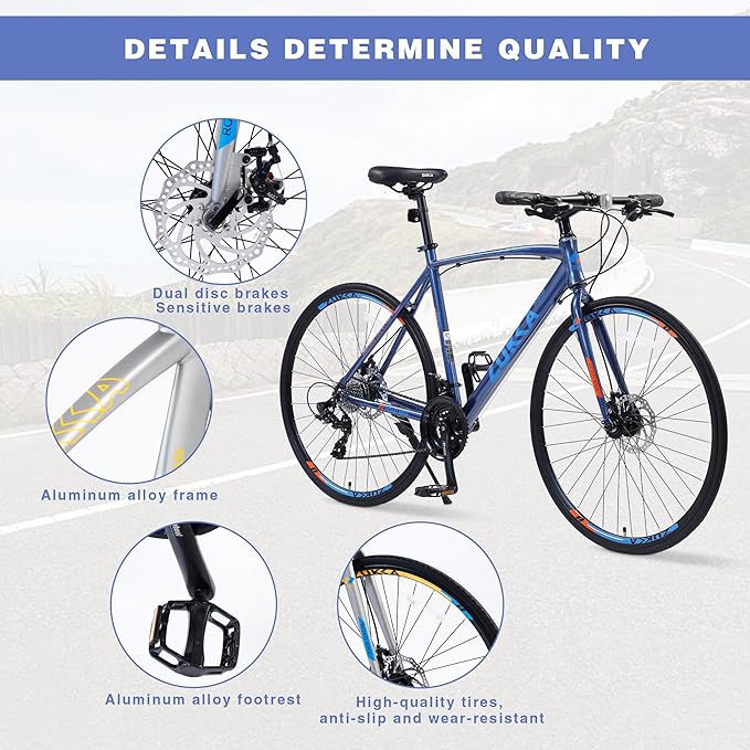 ZUKKA 700C Road Bike for Adult 24-Speed Unisex Hybrid Road Bicycle, Alloy Frame/Dual-Disc Brakes/Multiple Colors