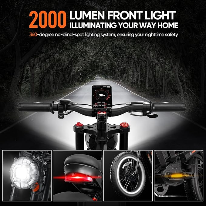 eAhora 2026 Romeo Pro 3 5600W 50Mph High-Torque Ebike, 60V 80Ah 250-Mile Long Range Electric Bike for Adults, Adjustable Air Suspension, 26'' Puncture-Proof Tire, UL 2849 Certified by TÜV