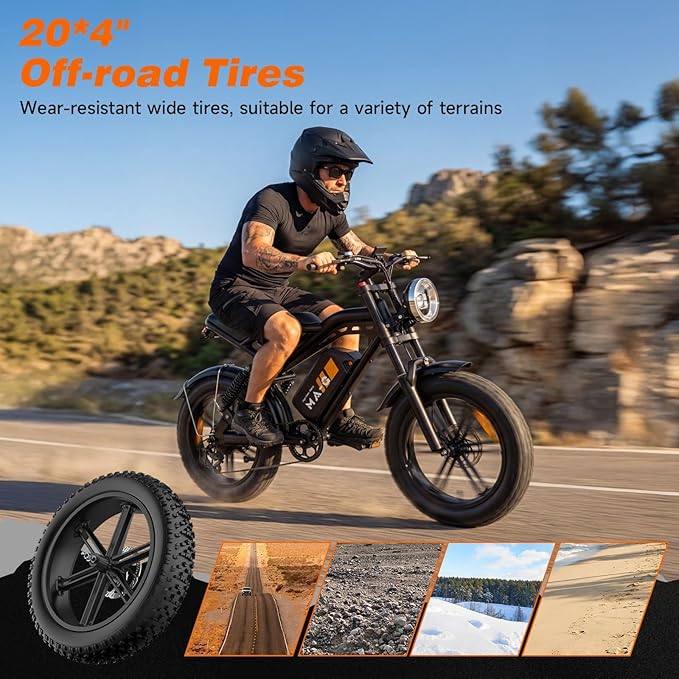 Electric Bike for Adults, 1500W-3000W Peak Ebike with Full Suspension, 20" x 4.0 Fat Tire Retro Scrambler Moped Style, 48V/52V Long Range All-Terrain Electric Bicycle, UL 2849 Certified