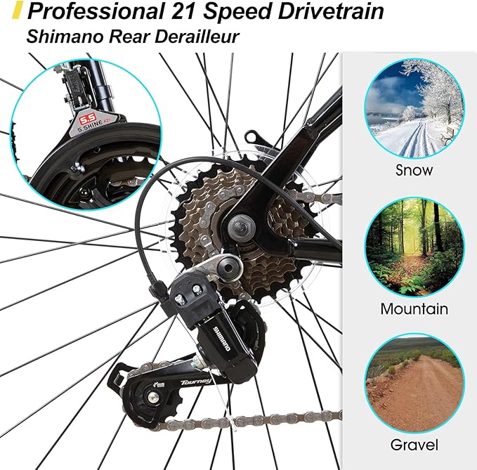 HILAND 26 27.5 29 Inch Mountain Bike, Mens Womens MTB with 21 Speeds, High-Tensile Steel Frame, V Brake, Hardtail Bicycle for Adults