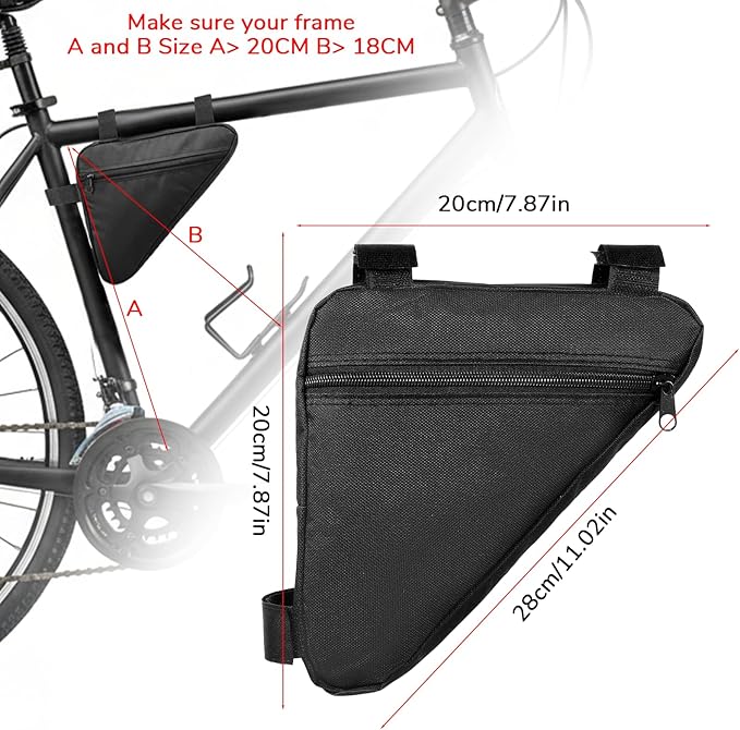 Bike Triangle Bag Mountain Bicycle Frame Bag Top Tube Front Saddle Pouch Lightweight Cycling Storage Pack Tools Accessories for Road Commuter Bikes Keys Wallet Phone (Black)