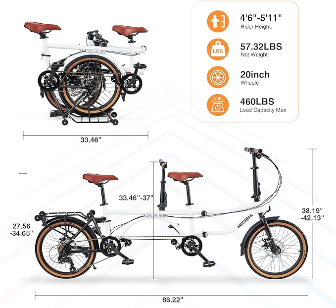 Folding Tandem Bike for Adults,20" Folding Bike Dual Drive Tandem Bicycle,Foldable with Rolling Stand for Easy Transport