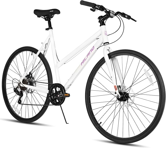 HILAND 700C Road Hybrid Bike, 7 speeds Bikes Urban City Commuter Bicycle with Disc Brake for Men Women Adult Comfortable Bicycle