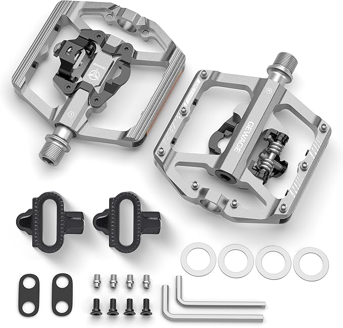 Mountain Bike Pedals with Reflector- Dual Function Plat & Clipless Pedals, Bicycle Pedal 9/16”Compatible with SPD - 3 Sealed Bearings Bicycle Platform Mountain Pedals