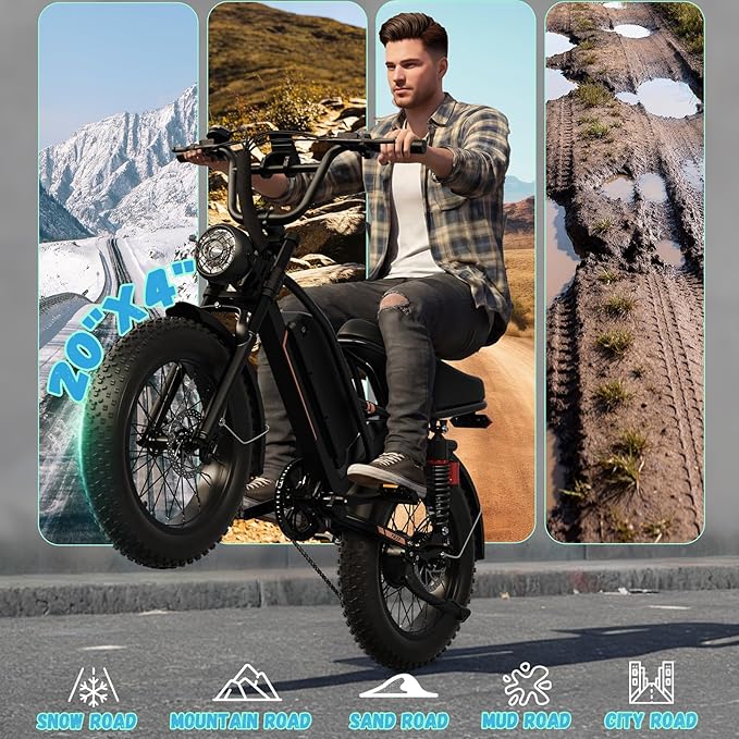 Jasion 3000W/2000W Electric Bike for Adults Teens,Electric Dirt Ebike 80/55 Miles Range,Moped Style E Bike 32/28MPH,20"/16"*4 Fat Tire Off Road Bike with Cruise Control,Dual Suspension E Motorcycle