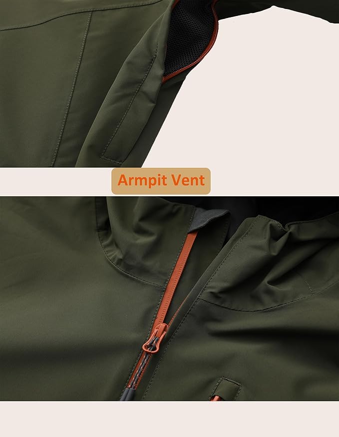 Mens Lightweight Hooded Waterproof Rain Jacket Breathable Raincoat Shell for Outdoor Mountain Hiking