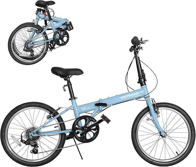 Outroad 20 Inch Folding Bike, 7-Speed Lightweight Foldable Bicycle for City Commuting, V Brake Adjustable Stem Folding Bikes for Adults/Men/Women, Black, White, Blue and Pink