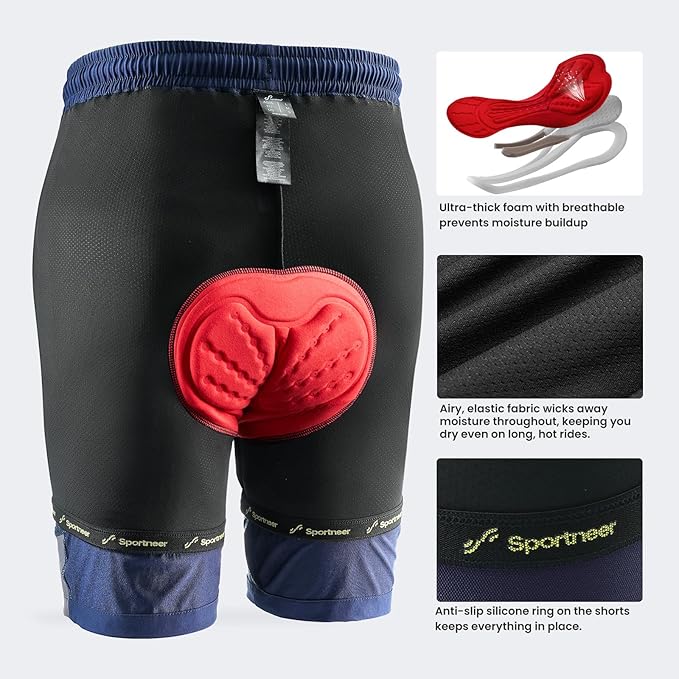 Sportneer Bike Shorts for Men: 3D Padded Lightweight Riding Biking Cycling Mountain Bike Shorts for Men with Zipper Pockets