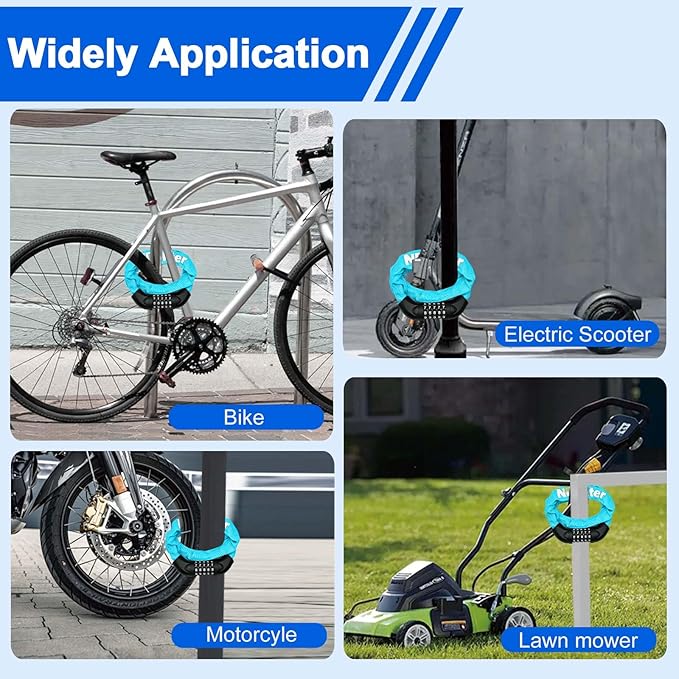 NDakter Bike Lock, 5 Digit Combination Heavy Duty Anti Theft Bicycle Chain Lock, 2.62/3.2/4.27/5/6Ft Long, High Security Resettable, Suitable for Bike, Scooter, Door, Gate, Fence-4/6mm Thick