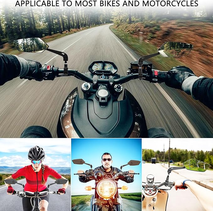 Bike Mirror | 360° Rotatable & Foldable | Blu-ray Scratch Resistant Glass Lens | Ebike Accessories, Bike Mirror Handlebar Mount, Bicycle Mirrors