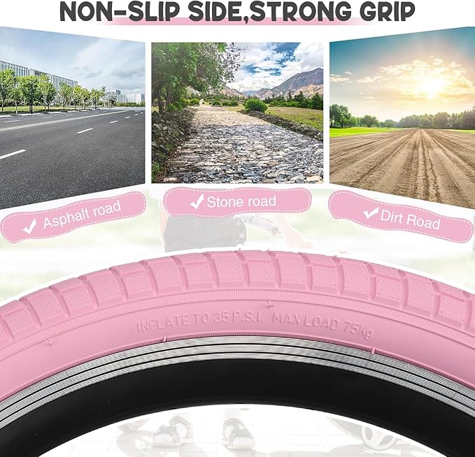 12/16/20x2.125 Bike Tires 1/2 Pack 12/16/20 Inch Kids Folding Replacement Tire/Tube Suitable for Tires 12/20x2.1 12/16/20x2. 125 12/20x2.25, Multiple Colors
